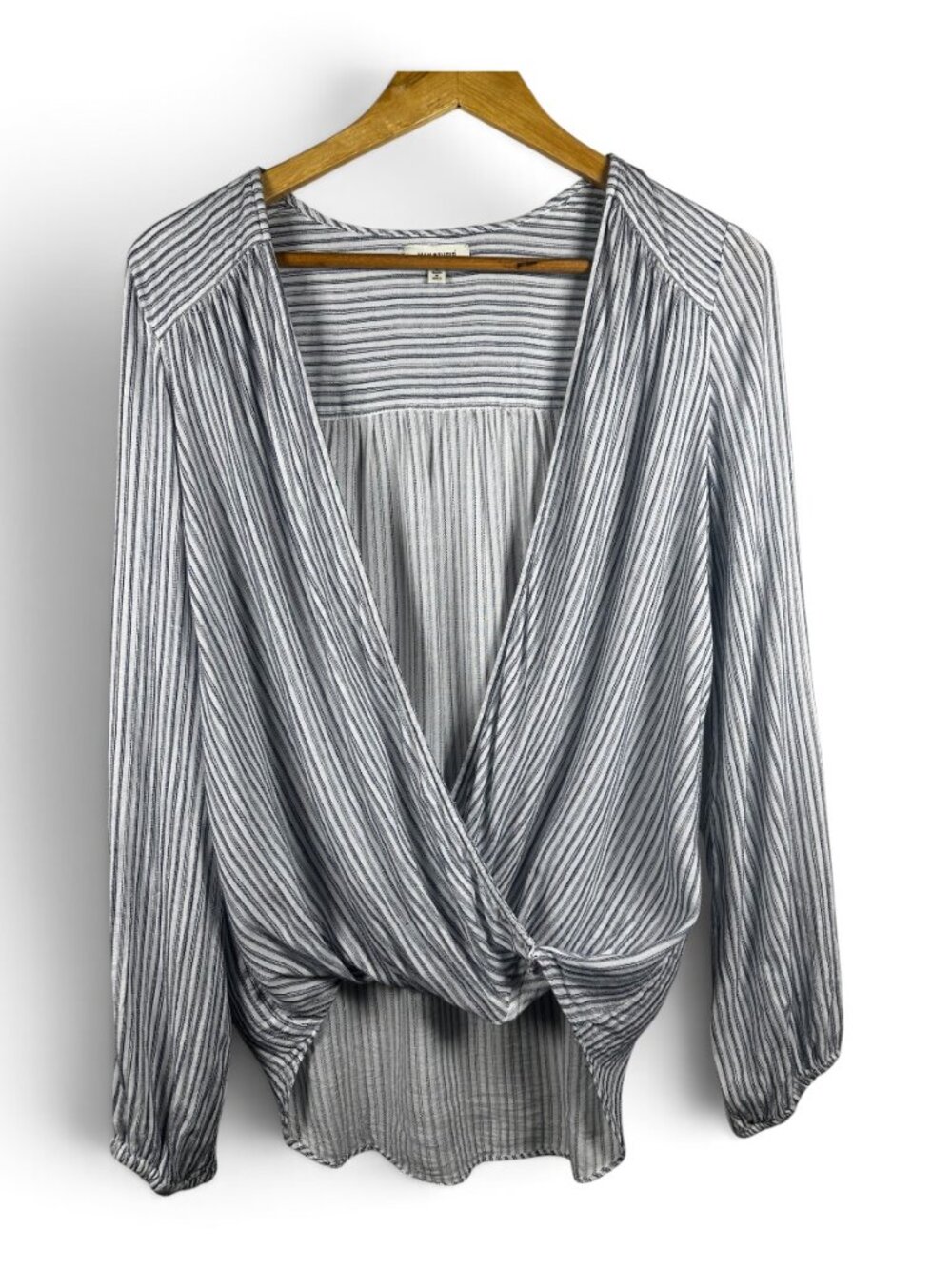 Max Studio Blue & White Striped Wrap Blouse | Size Small